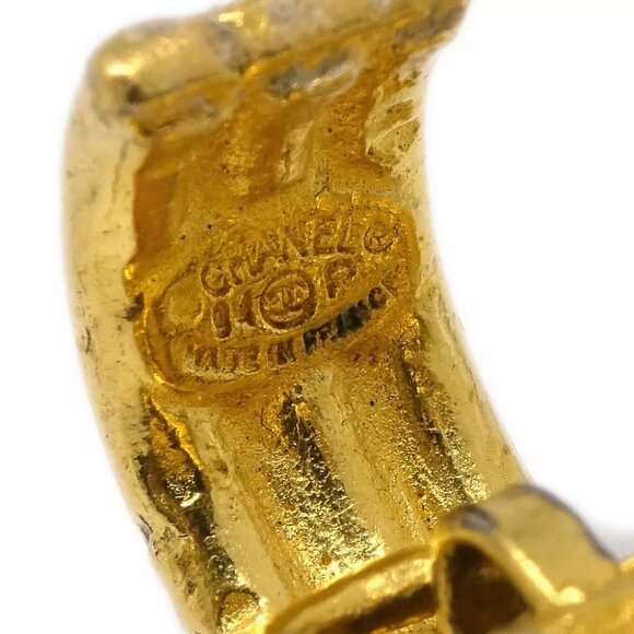 Chanel Hoop Dangle Earrings Gold Clip-On 94P - Picture 3 of 4